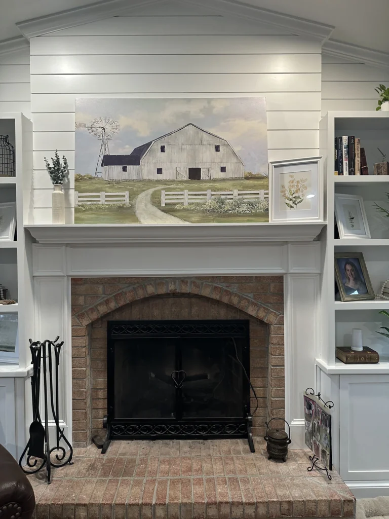 Fireplace update with custom shelving