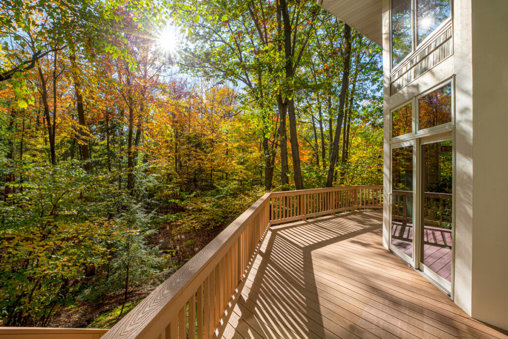 Stunning deck on a sunny fall day, showcasing expert craftsmanship
